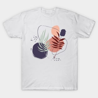 Abstract shapes and tropical leaves digital design T-Shirt